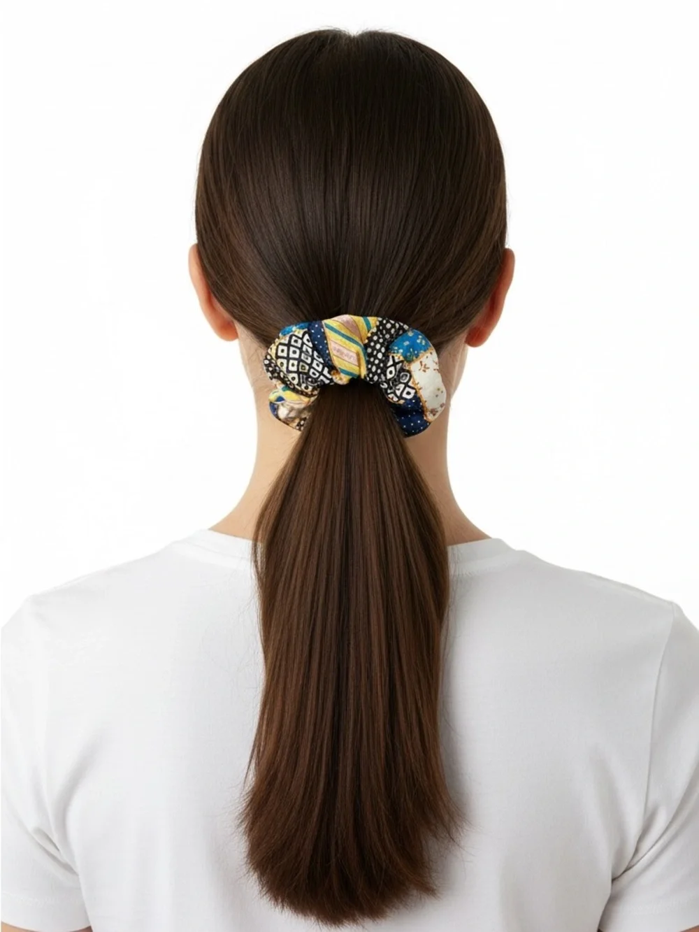 Patchwork Blue Yellow Black Floral Paisley Heart Polka Checkerboard Scrunchie